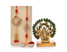CraftVatika Rakhi Gift Combo for Brother Bhaiya and Bhabhi | Bhaiya Bhabhi Couple Rakhi Set of 2 | Rakhi with ganesha Idol Gift for Brother | Premium Kundan Lumba Rakhi for Bhabhi
