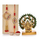 CraftVatika Rakhi Gift Combo for Brother Bhaiya and Bhabhi | Bhaiya Bhabhi Couple Rakhi Set of 2 | Rakhi with ganesha Idol Gift for Brother | Premium Kundan Lumba Rakhi for Bhabhi