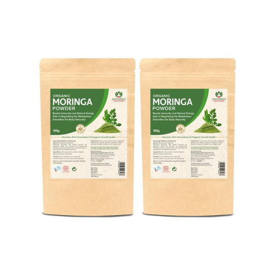 Maharishi Ayurveda Organic Moringa Churna - Organic & Vegan Moringa Powder | Boosts Immunity & Energy Levels | Detoxifies the Body Naturally | Rich Source of Protein, 100 gm (Pack of 2)