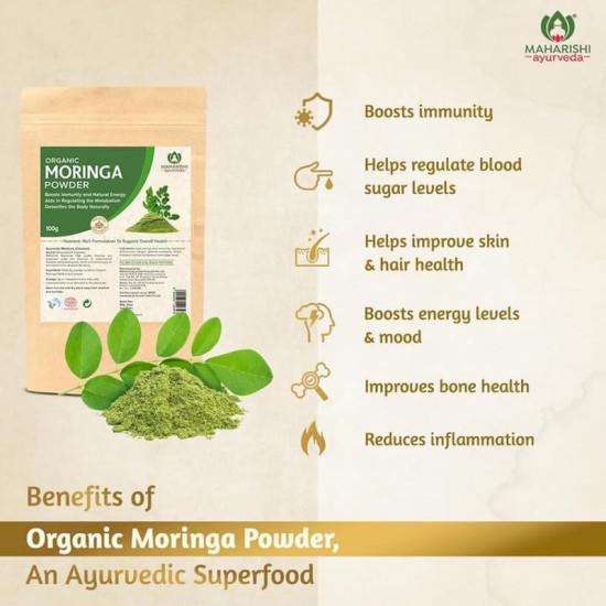 Maharishi Ayurveda Organic Moringa Churna - Organic & Vegan Moringa Powder | Boosts Immunity & Energy Levels | Detoxifies the Body Naturally | Rich Source of Protein, 100 gm (Pack of 2)