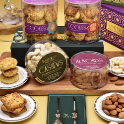 Bhaiya Bhabhi Rakhi Set Gift Hamper - Elegant Rakhi with Dry Fruits and Cookies