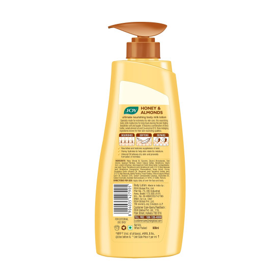 Joy Honey & Almonds Ultimate Nourishing Body Milk Summer Lotion 600ml | With Shea Butter & Vitamin E | Long Lasting Moisture | Prevents Dryness & Provides Intense Moisturization for Dry Skin