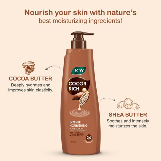 Joy Cocoa Rich Intense Nourishing Summer Body Lotion (600ml) | 24 Hour Nourishment | With Shea Butter & Cocoa Butter | Suitable for Normal to Dry Skin | Non Sticky & Non Greasy Lightweight