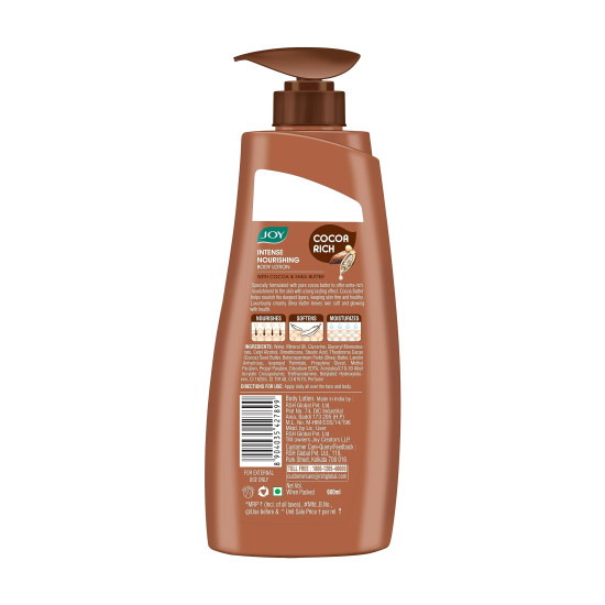Joy Cocoa Rich Intense Nourishing Summer Body Lotion (600ml) | 24 Hour Nourishment | With Shea Butter & Cocoa Butter | Suitable for Normal to Dry Skin | Non Sticky & Non Greasy Lightweight