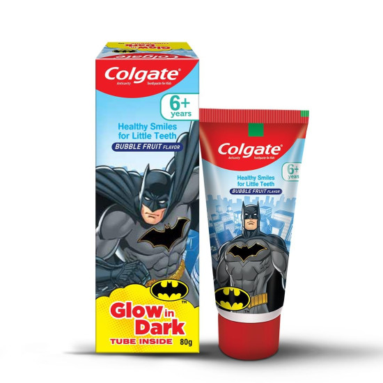 Colgate Batman Anticavity Toothpaste For Kids - 80g (Bubble Fruit Flavour) & Colgate Kids Barbie Manual Toothbrush,Multicolor,1 Piece