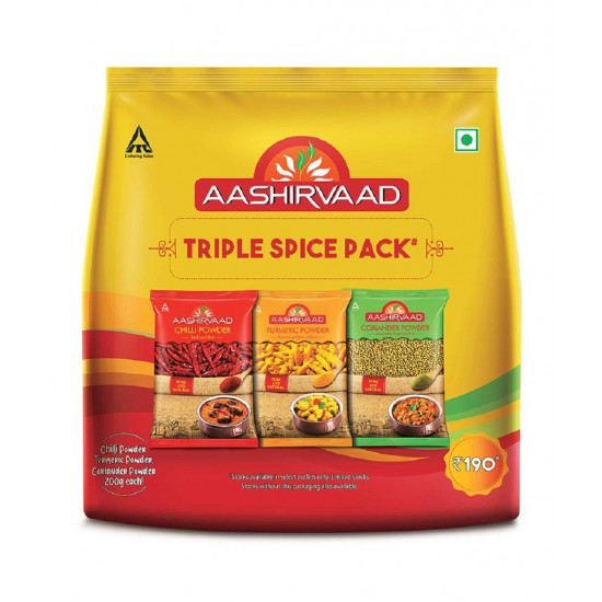 Aashirvaad Svasti Ghee PET, 1 L & Aashirvaad Spices Combo Pack (Chilli 200g Turmeric 200g Coriander 200g)