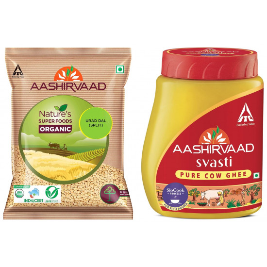 Aashirvaad Svasti Ghee PET, 1 L & Aashirvaad Organic Urad Dal Split, 1 Kg