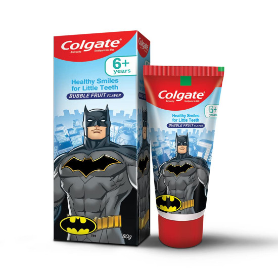 Colgate Batman Anticavity Toothpaste For Kids - 80g (Bubble Fruit Flavour) & Colgate Kids Wonder Woman Extra- Soft Toothbrush (5+ Years) - 1 Pc