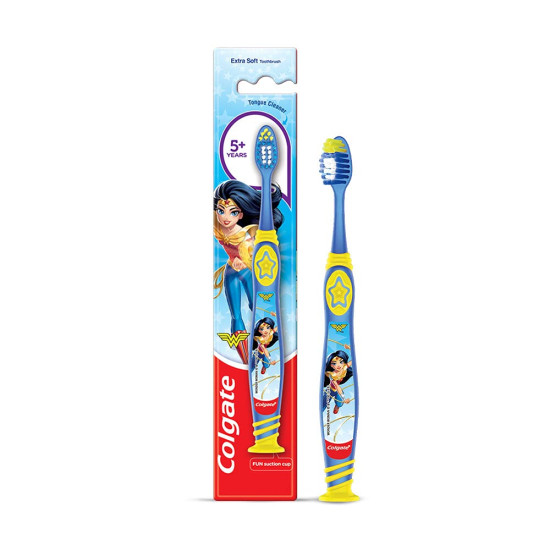 Colgate Batman Anticavity Toothpaste For Kids - 80g (Bubble Fruit Flavour) & Colgate Kids Wonder Woman Extra- Soft Toothbrush (5+ Years) - 1 Pc