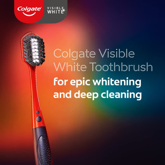 Colgate Visible White O2 Manual Toothbrush for adults- 2 Pcs & Colgate Visible White 200g (100g x 2, Pack of 2) Teeth Whitening Toothpaste