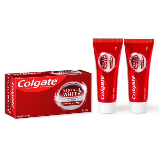 Colgate Visible White O2 Manual Toothbrush for adults- 2 Pcs & Colgate Visible White 200g (100g x 2, Pack of 2) Teeth Whitening Toothpaste