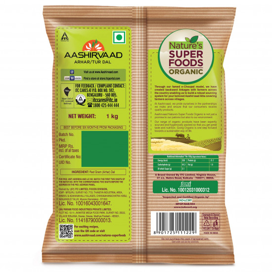 Aashirvaad Nature's Super Foods Organic Arhar/Tur Dal Pouch, 1 kg & Aashirvaad Nature's Super Foods Gluten Free Flour Pouch, 1 kg