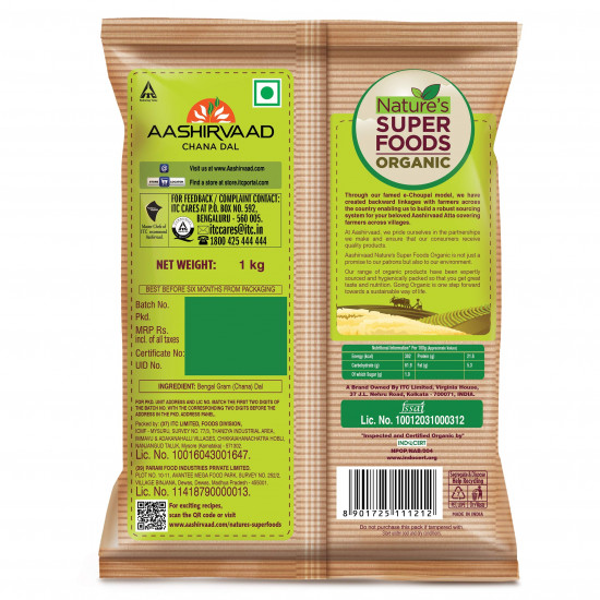 Aashirvaad Nature's Super Foods Organic Chana Dal Pouch, 1 kg & Aashirvaad Spices Combo Pack (Chilli 200g Turmeric 200g Coriander 200g)