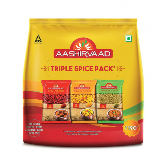 Aashirvaad Nature's Super Foods Organic Chana Dal Pouch, 1 kg & Aashirvaad Spices Combo Pack (Chilli 200g Turmeric 200g Coriander 200g)