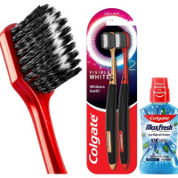 Colgate Visible White O2 Manual Toothbrush for adults- 2 Pcs, Helps prevent Bad Breath, Cavities, Enamel & Gum Problems. & Colgate Plax Pepper Mint Mouthwash, 0% Alcohol - Pack of 500 ml