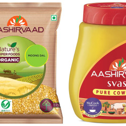 Aashirvaad Svasti Ghee PET, 1 L & Aashirvaad Organic Moong Dal Split, 1 Kg