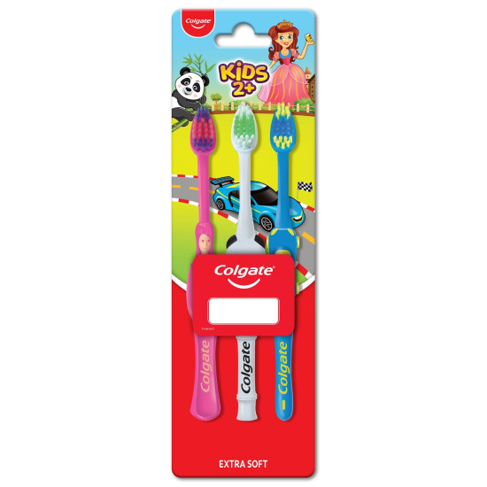 Colgate Kids Anticavity Toothpaste for 2-5 Years - 80gm (Strawberry Flavour) & Colgate Kids Manual Toothbrush for 2+ Years, 3Pcs, with Extra Soft Bristles,Multicolour