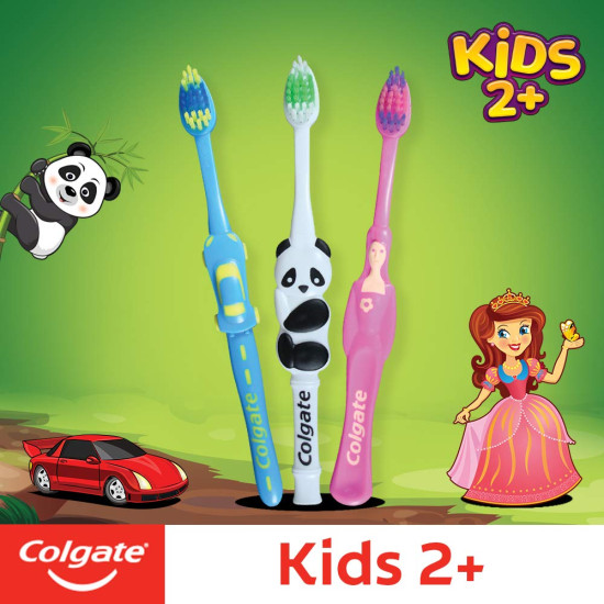 Colgate Kids Anticavity Toothpaste for 2-5 Years - 80gm (Strawberry Flavour) & Colgate Kids Manual Toothbrush for 2+ Years, 3Pcs, with Extra Soft Bristles,Multicolour