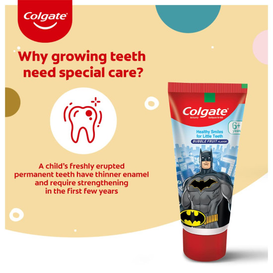 Colgate Batman Anticavity Toothpaste For Kids - 80g (Bubble Fruit Flavour) & Colgate ZigZag Manual Toothbrush for adults, Pack of 6 Medium Multicolour Soft Tooth brush