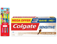 Colgate Sensitive Toothpaste with Clove Oil & Colgate Kids Manual Toothbrush - Sensitivity Relief & Gentle Care