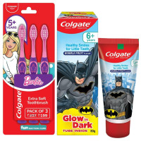 Colgate Kids Barbie Toothbrush & Batman Toothpaste - Extra Soft, Anticavity