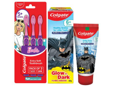 Colgate Kids Barbie Toothbrush & Batman Toothpaste - Extra Soft, Anticavity