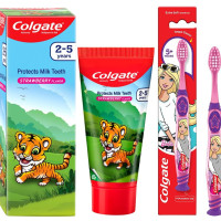 Colgate Kids Anticavity Toothpaste for 2-5 Years - 80gm (Strawberry Flavour) & Colgate Kids Barbie Manual Toothbrush,Multicolor,1 Piece