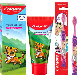 Colgate Kids Anticavity Toothpaste for 2-5 Years - 80gm (Strawberry Flavour) & Colgate Kids Barbie Manual Toothbrush,Multicolor,1 Piece