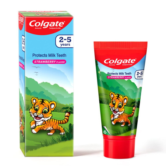 Colgate Kids Anticavity Toothpaste for 2-5 Years - 80gm (Strawberry Flavour) & Colgate Kids Barbie Manual Toothbrush,Multicolor,1 Piece