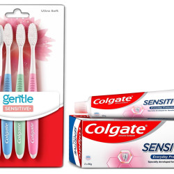 Colgate Sensitive Everyday Protection Toothpaste, Twin Pack Of 160g (80g X 2) & Colgate Sensitive Soft Bristles Manual Toothbrush for adults - 4 Pcs, Multicolor