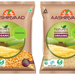 Aashirvaad Organic Urad Dal Split, 1 Kg & Aashirvaad Nature's Super Foods Organic Chana Dal Pouch, 1 kg