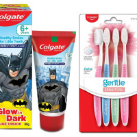 Colgate Batman Anticavity Toothpaste For Kids - 80g (Bubble Fruit Flavour) & Colgate Sensitive Soft Bristles Manual Toothbrush for adults - 4 Pcs, Multicolor