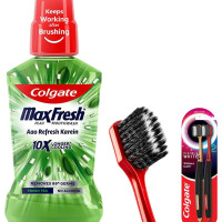 Colgate Visible White O2 Manual Toothbrush for adults- 2 Pcs, Helps prevent Bad Breath, Cavities, Enamel & Gum Problems. & Colgate Plax Fresh Tea Mouthwash, 0% Alcohol - Pack of 500 ml
