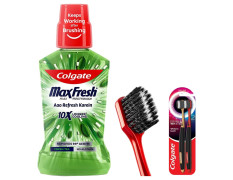 Colgate Visible White O2 Manual Toothbrush for adults- 2 Pcs, Helps prevent Bad Breath, Cavities, Enamel & Gum Problems. & Colgate Plax Fresh Tea Mouthwash, 0% Alcohol - Pack of 500 ml