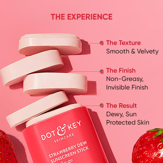 DOT & KEY Strawberry Dew Spf 50 Sunscreen Stick On-The-Go Spf 50 Pa+++, Broad Spectrum, Uva/Uvb Rays Protection With Hyaluronic & Ceramide For Hydration & Skin Barrier, Mess Free & No White Cast, 20g