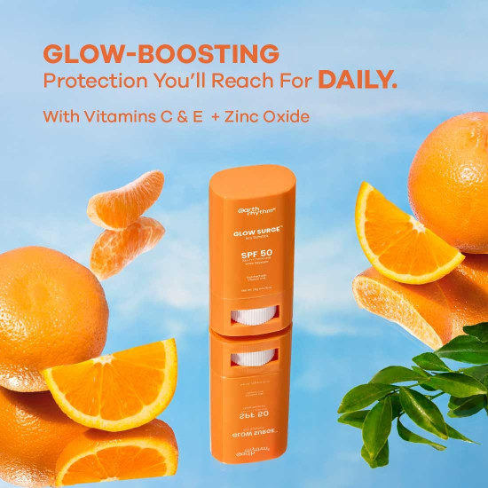 Earth Rhythm Glow Surge Vitamin C & E Sunstick SPF 50 – Brightening, No White Cast, Oxybenzone-Free, Vegan