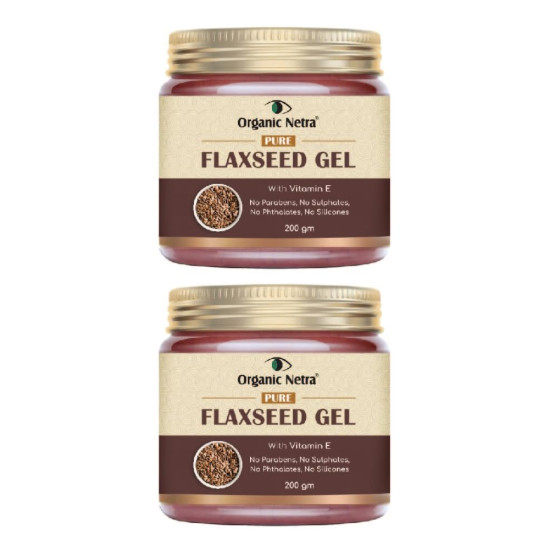 Organic Netra Pure Flaxseed Gel With Vitamin E For Hair & Skin, Strengthens & Nourishes Hair & Skin Health, Safe & Mild For All Skin Type, Reduces Fine Lines & Wrinkles, 200g (Pack of 2)