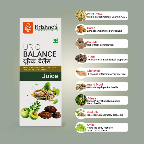 KRISHNA'S HERBAL & AYURVEDA Uric Balance Juice 1000 Ml | Balancing Uric Acid Naturally | Power Of Kutki, Adusa, Arand Mool & 6 More Herbs KRISHNA'S HERBAL & AYURVEDA Uric Balance Juice 1000 Ml | Balancing Uric Acid Naturally | Power Of Kutki, Adusa, Arand Mool & 6 More Herbs