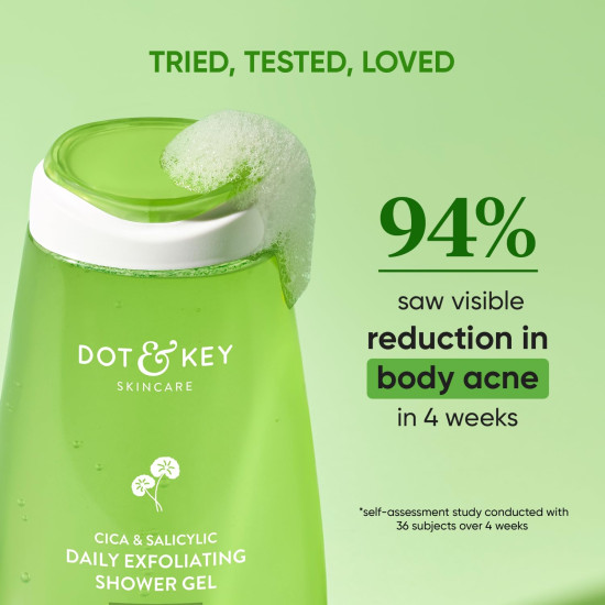 Dot & Key Cica & 1% Salicylic Daily Exfoliating Shower Gel | Niacinamide Infused | Body Wash for Oil & Acne Control | Reduces Body Acne & Smoothes Irritation | Clean, Acne Free Skin | 250ml