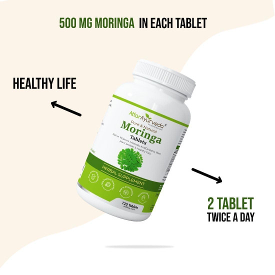 Attar Ayurveda Moringa Tablets 120 Tablets, 500 mg each | Drumstick Leaf Tablets | Pure and Natural, Highly Nutritious