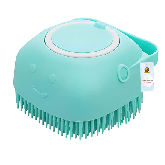 Foodie Puppies Dog Bath Brush Body Scrubber Shampoo Dispenser Tick Remover - (Silicone Dispenser Brush) for Shower Bathing and Shedding Soft Silicone Brushes for Pet Puppy Dogs Cat Rabbit Horse