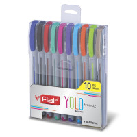 FLAIR Yolo Trendz Ball Pen Pack | Low-Viscosity Ink For Smudge Free Writing | Sleek & Matt Finish Textured Body | Light Weight Pocketable Pen | Multicolor Ink, Set of 10 Shades FLAIR Yolo Trendz Ball Pen Pack | Low-Viscosity Ink For Smudge Free Writing | Sleek & Matt Finish Textured Body | Light Weight Pocketable Pen | Multicolor Ink, Set of 10 Shades