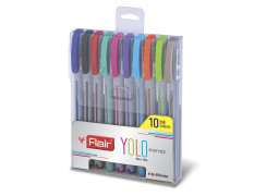 FLAIR Yolo Trendz Ball Pen Pack | Low-Viscosity Ink For Smudge Free Writing | Sleek & Matt Finish Textured Body | Light Weight Pocketable Pen | Multicolor Ink, Set of 10 Shades