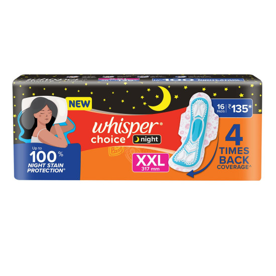 Whisper Ultra Overnight Sanitary Pad For Women With Wings - Xxl Plus, 16 Pads