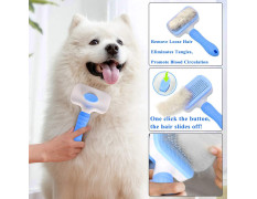 5 Pcs Self Cleaning Slicker Shedding Brush Pet Bath Massage Brush With Soap & Shampoo Dispenser Soft Silicone Bristle Finger Toothbrush & Stainless Steel Comb For Long Short Haired Dogs Cats Shower Bathing