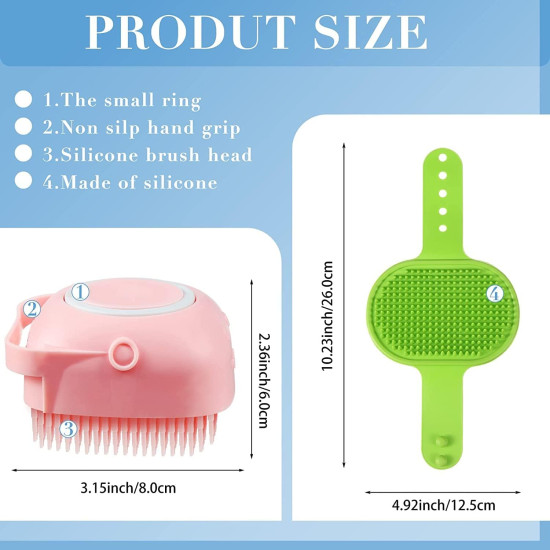 5 Pcs Self Cleaning Slicker Shedding Brush Pet Bath Massage Brush With Soap & Shampoo Dispenser Soft Silicone Bristle Finger Toothbrush & Stainless Steel Comb For Long Short Haired Dogs Cats Shower Bathing
