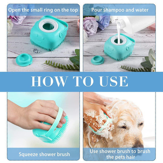5 Pcs Self Cleaning Slicker Shedding Brush Pet Bath Massage Brush With Soap & Shampoo Dispenser Soft Silicone Bristle Finger Toothbrush & Stainless Steel Comb For Long Short Haired Dogs Cats Shower Bathing