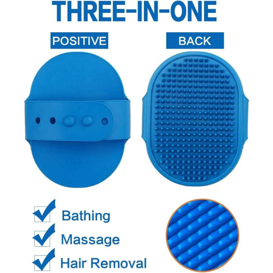 5 Pcs Self Cleaning Slicker Shedding Brush Pet Bath Massage Brush With Soap & Shampoo Dispenser Soft Silicone Bristle Finger Toothbrush & Stainless Steel Comb For Long Short Haired Dogs Cats Shower Bathing