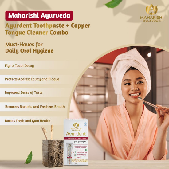Maharishi Ayurveda Ayurdent Classic Toothpaste&Copper Tongue Cleaner Combo Fluoride&Sls-Free Toothpaste For Stronger Teeth Premium Copper Oral Tongue Scraper For Bacteria&Plaque Removal,1 Count