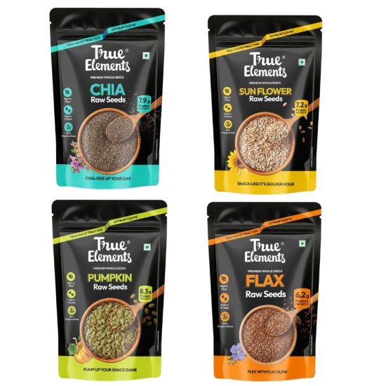 Edible Seeds Combo 700g by True Elements (Chia + Sunflower+ Pumpkin each 150g + Flax Seeds 250g) Pack of 4